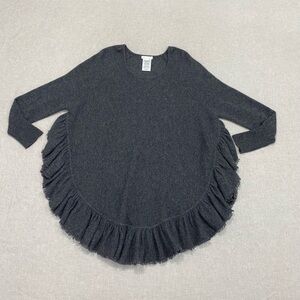 Minnie Rose 100% Cashmere Ruffle Long Sleeves Pullover Sweater Sz XS/S Grey